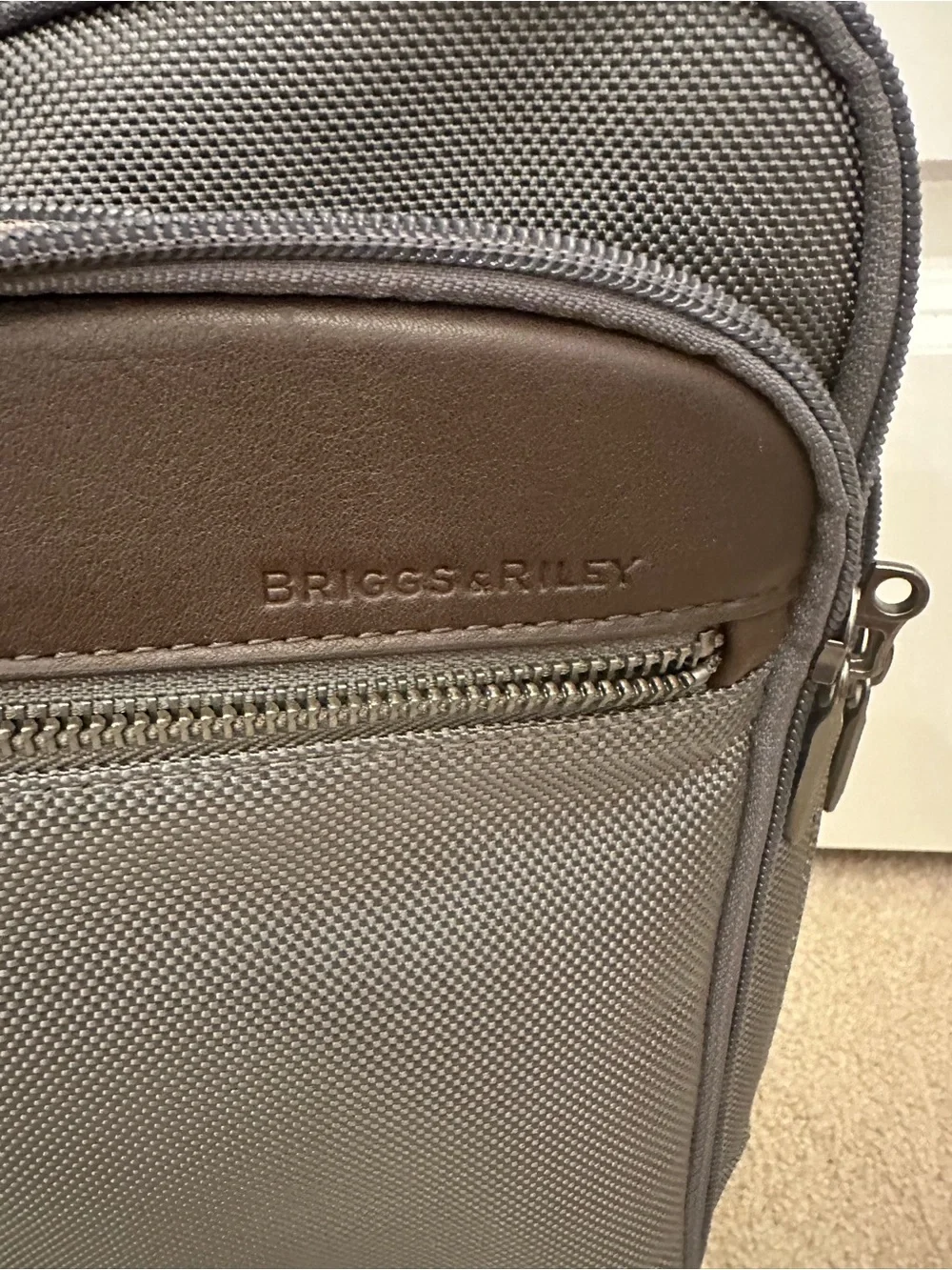 Briggs & Riley Gray and Brown Laptop Briefcase with Shoulder Strap